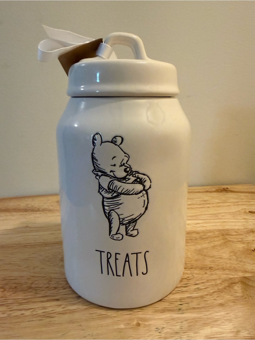 Rae Dunn White Ceramic "TREATS" Jar with Winnie the Pooh Sketch